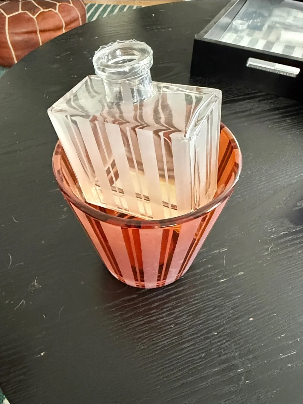 NEST Fragrances Clear Glass Reed Bottle and Orange Striped Glass Votive